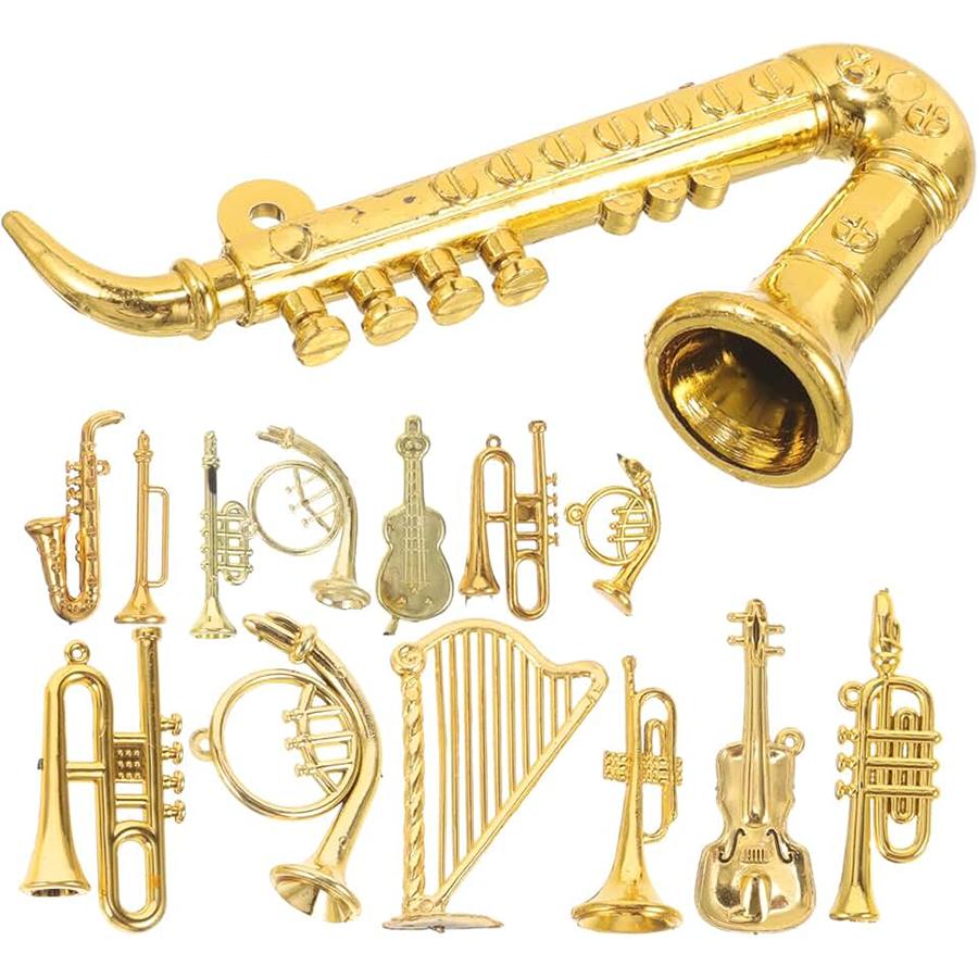 5/10/20pcs Miniature Golden Musical Instrument Ornament Photo Prop Office Study Desk Handicrafts DIY Christmas Tree Decor XJM