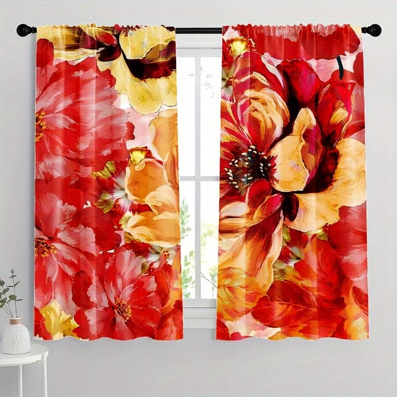 2 st Heminredningsgardiner Röd Rosa Blomma Alla hjärtans dag Gardinset Stångficka Gardin För Kök Café Vardagsrum Kontor Hem
