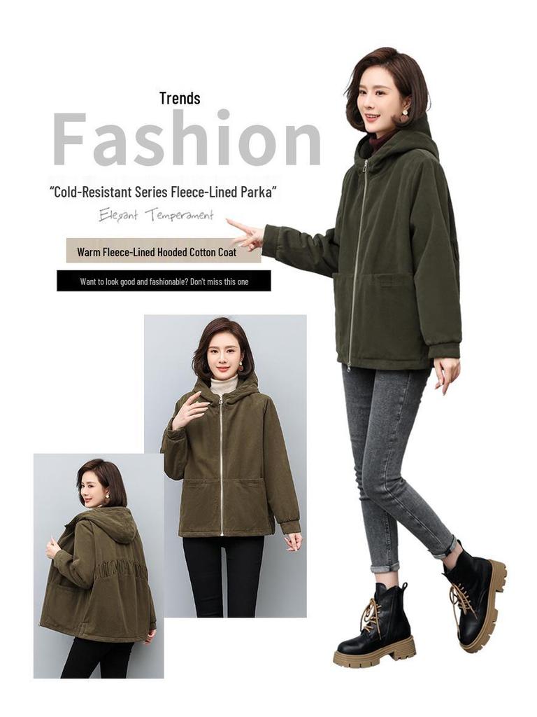 Women's 2024 Winter Korean-Style Loose Fleece-Lined Cotton-Padded Parka