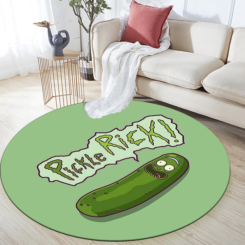Pickle Rick Round Area Rug,Carpet Rug for Living Room Bedroom Sofa Playroom Decor,Non-slip Floor Mat