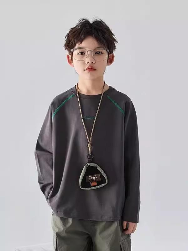 Boys' Long Sleeve T-Shirt: 2025 Spring & Autumn Style, Round Neck, Outdoor Trendy Top for Kids