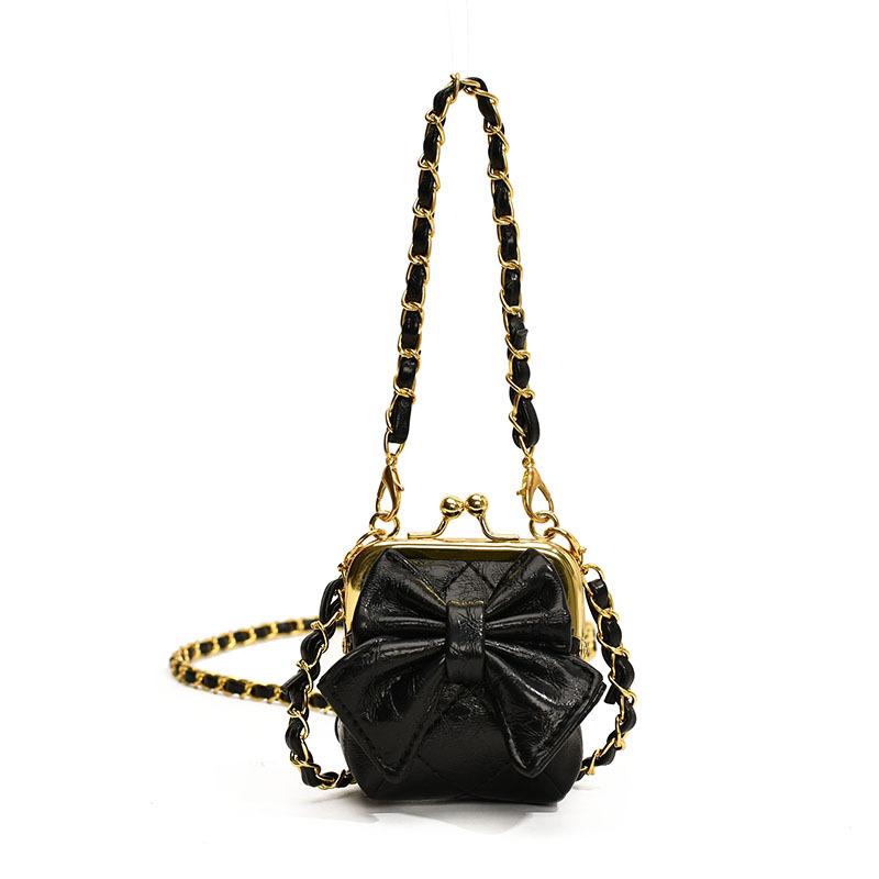 Single Shoulder Bag, Fashionable Checkered Bow-shaped Child Cross-body Bag, Striped Children's Snap Closure Bag