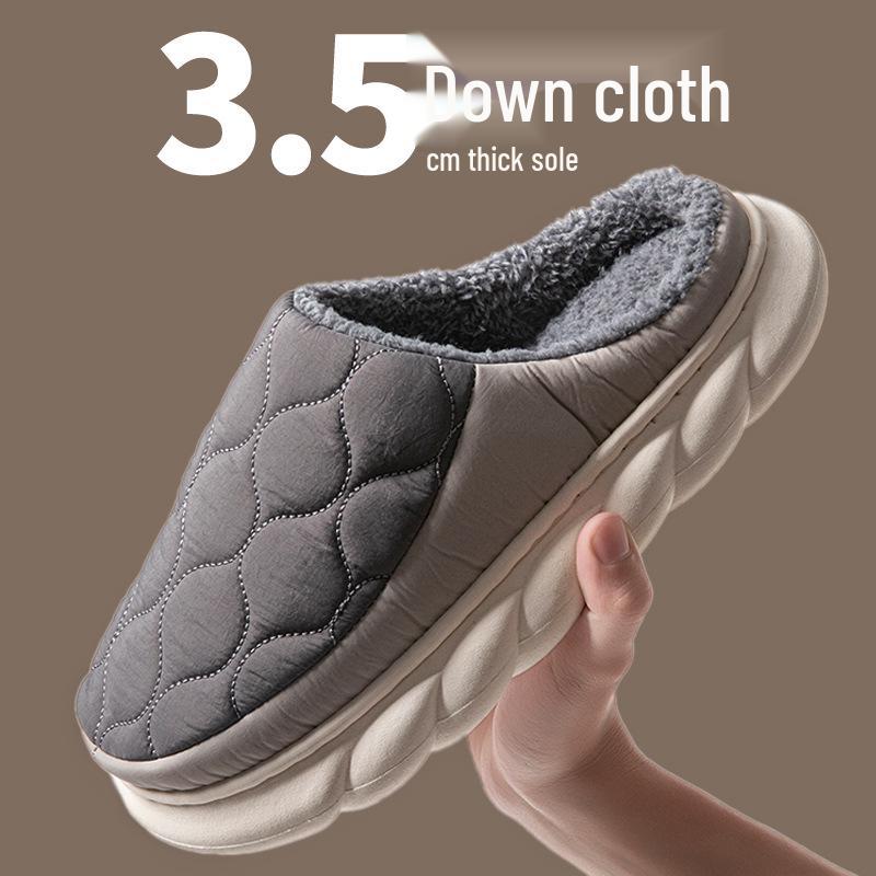 Waterproof Down Slippers for Men - Autumn/Winter, Non-slip, Thick Sole, Plush, Plus Size