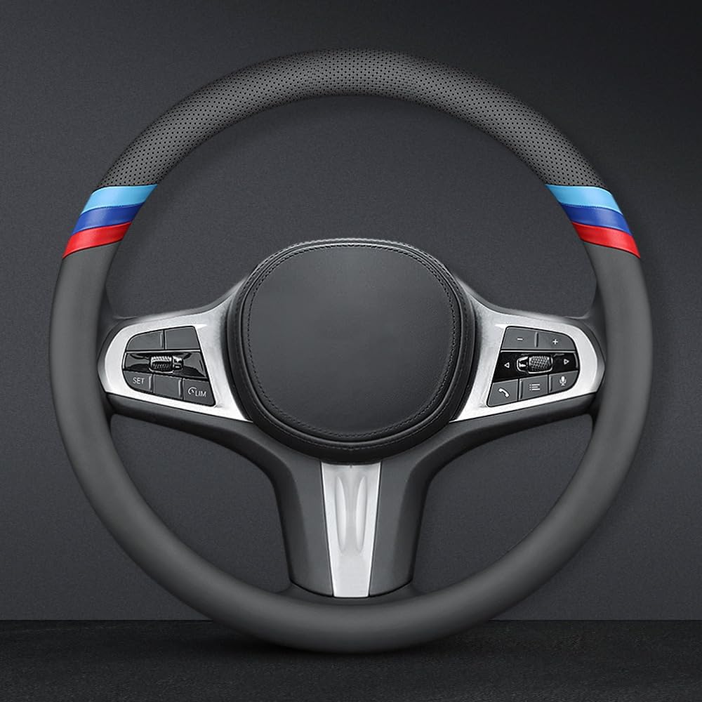 Nappa Leather Slim Stylish Steering Wheel Cover For BMW Steering Wheel Cover Interior Conversion (Black)