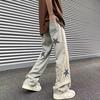 Modische Stern-Aufnäher Designs Hosen Herrenbekleidung Hohe Taille Weiter Bein Vintage Quaste Kordelzug Jeans Hosen Streetwear Jeans