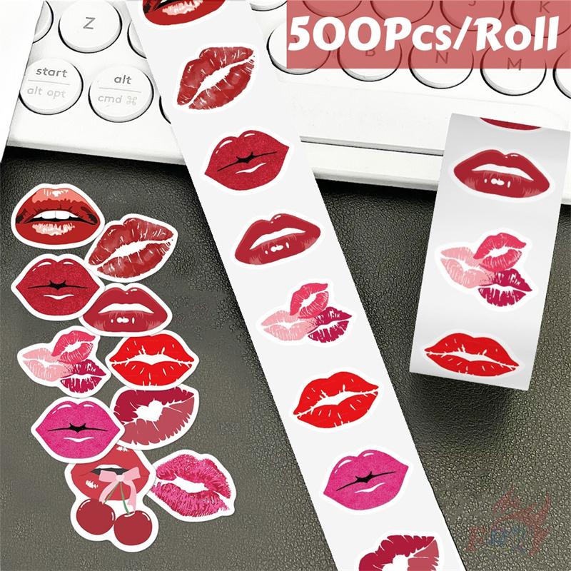 500Pcs/Roll Blazing Red Lips Kids Rewards Stickers - DIY Scrapbooks Album Decor Sealing Label Decals
