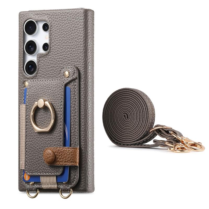 Ring Stand Card case Cover for Galaxy S21/S22/S23/S24/S25, for Samsung A13/A14/A15/A16/A23/A24 Lanyard Wallet Case Phone Cover