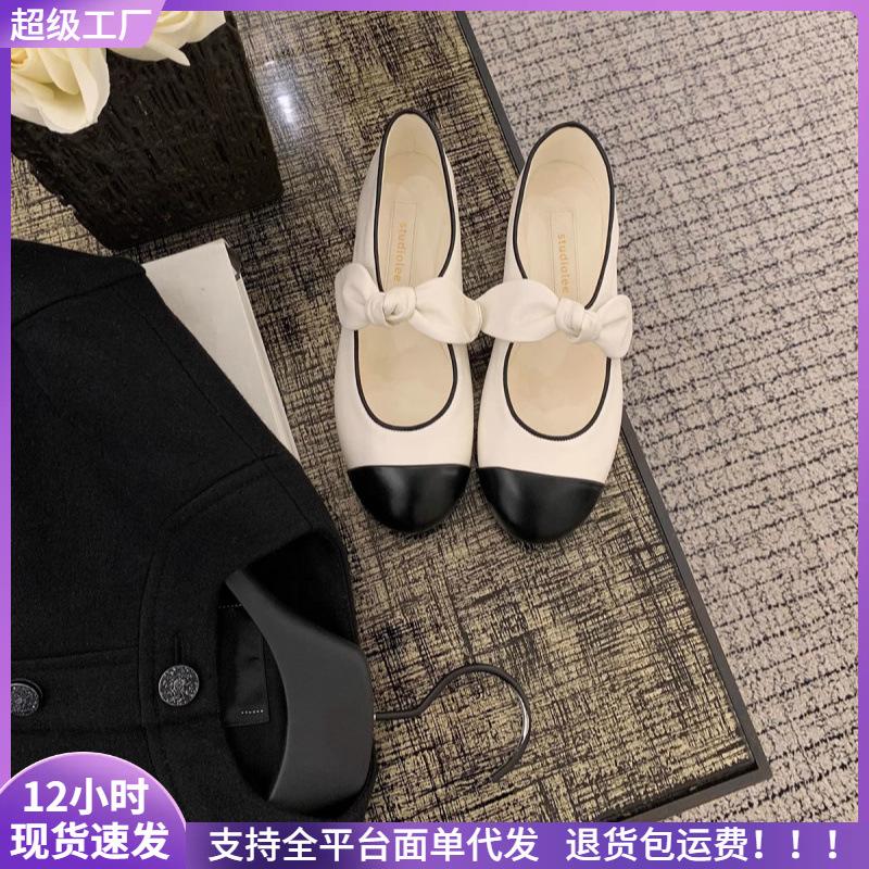 

Bow splicing round head sheepskin versatile Mary Jane single shoes women s spring 35