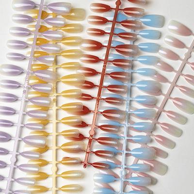 30Pcs Nails Handmade Gradient Cat'S Eye Press On Fake Nails Medium Short Nail Tips Popular Design Decoration Flower Full Cover