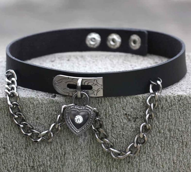 DOKiDOKi Heart Collar and Leash for Human Cosplay PU Cat SM SM Choker [Black Leather] Chain, Master, Slave, Costume, Goods, Restraints, Handcuffs,