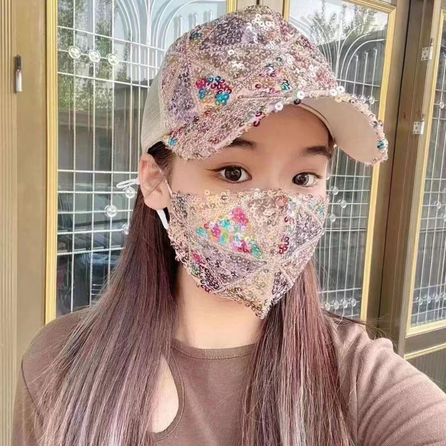 Summer mesh sequin hat - breathable, sun-proof, sun-shielding hat for outdoor activities. Fashionable and versatile Korean baseball cap with a brim.