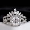 2Pcs/set Full Paved Shining Zircon Elegant Rings for Women Light Luxury Wedding Engagement Promise Ring Sets Jewelry