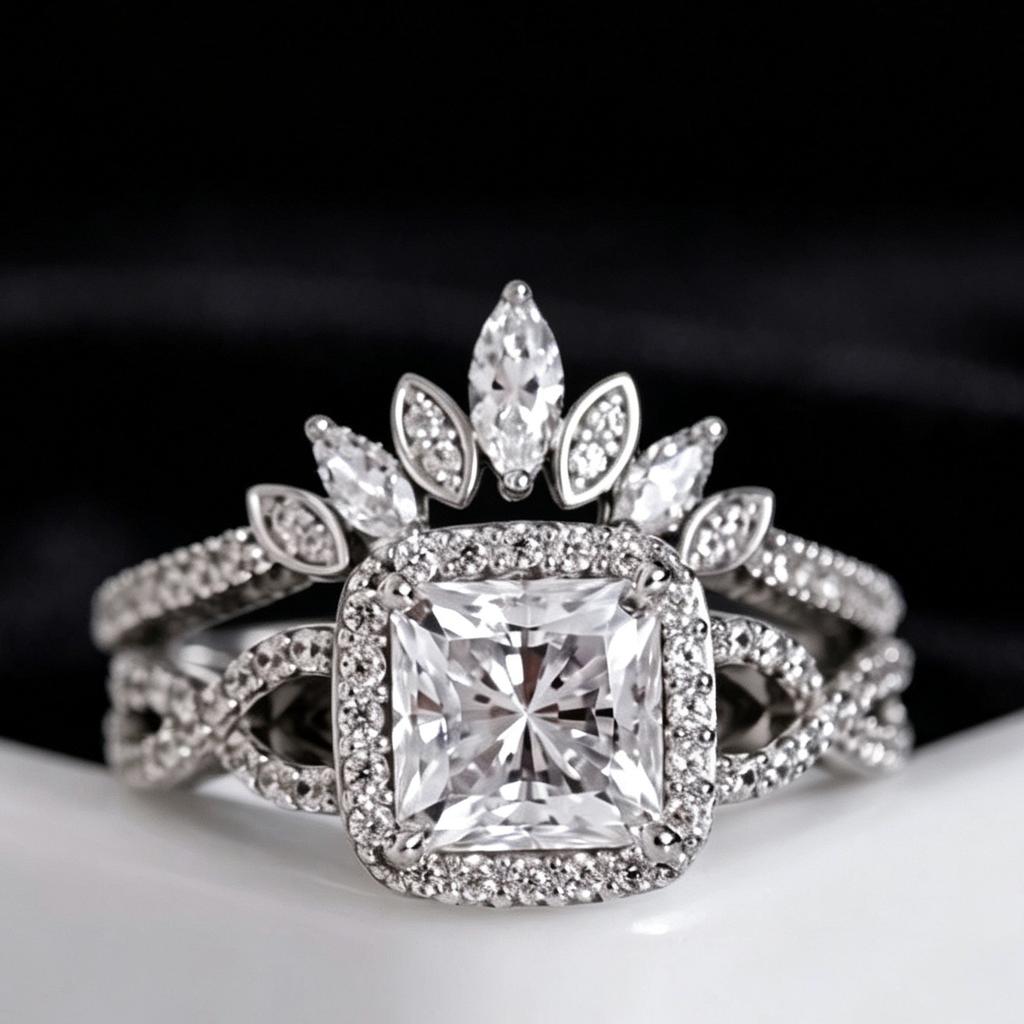 2Pcs/set Full Paved Shining Zircon Elegant Rings for Women Light Luxury Wedding Engagement Promise Ring Sets Jewelry