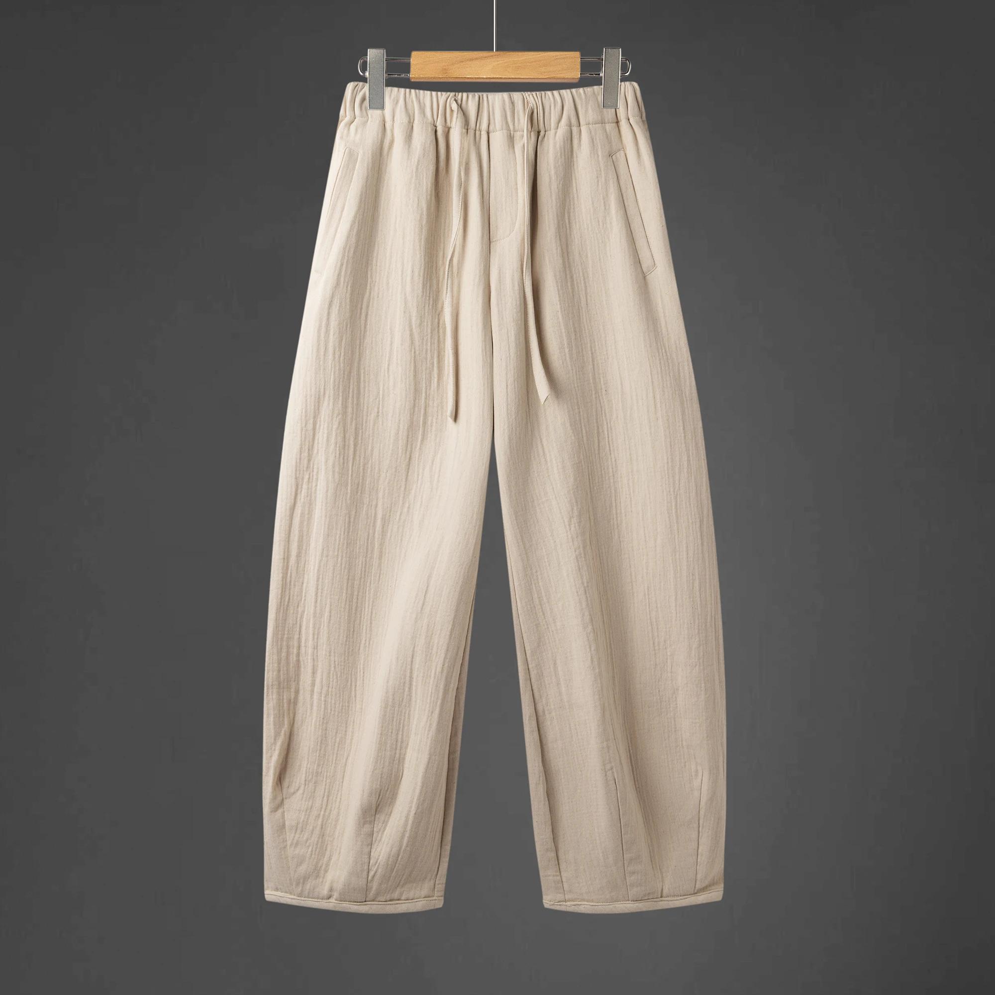 

Men Casual Cotton Linen Pants Men Solid Color Wide-Leg Pants Men Chinese Style Bloomers Autumn Male Bending Knife Trousers 3XL