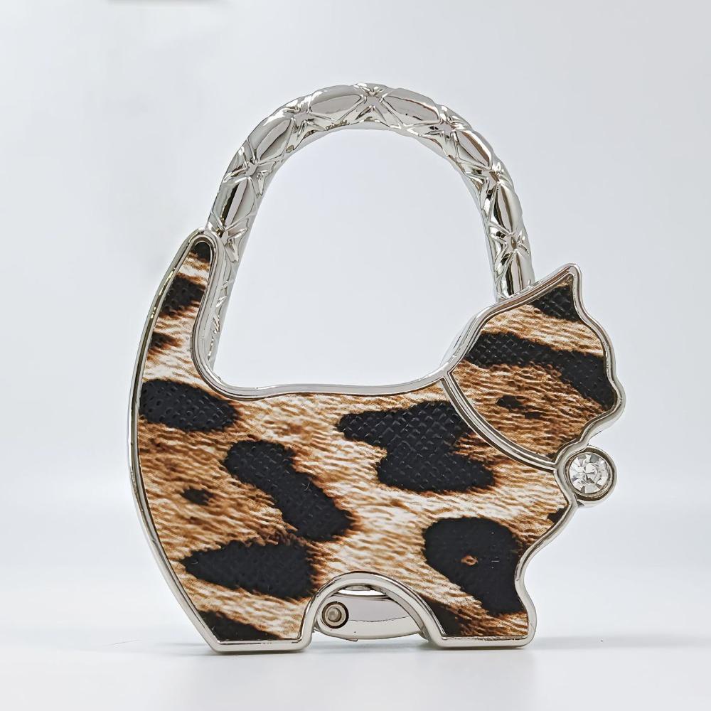 Fashion Leopard Print Cat Handbag Hook Portable Creative Table Hanger Durable Foldable Bag Hanger for Table
