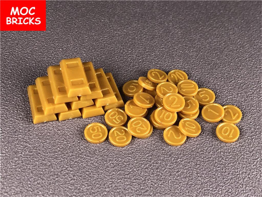 MOC Bausteine Dunkel Silber Grau Goldene Geldmünze Werkzeug Barren Bausteine Figur DIY Puppen Spielzeug ideal für Kinder Weihnachtsgeschenke