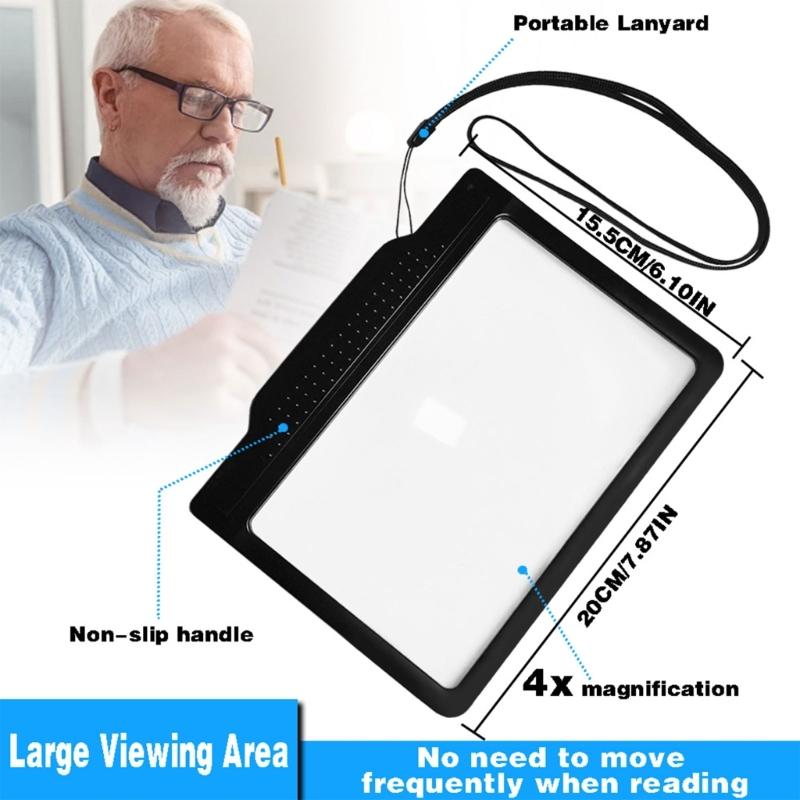 Handheld Reading Page Magnifier for Small Print with Integrated Light, Acrylic Lens and ABS Frame for Books, Newspapers and Labels