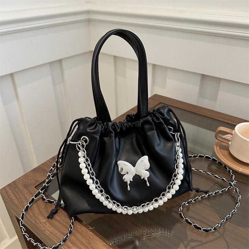 Women'S Bag Fashion Pearl Bucket Bag Texture Pu Handbag Simple Versatile Shoulder Bag