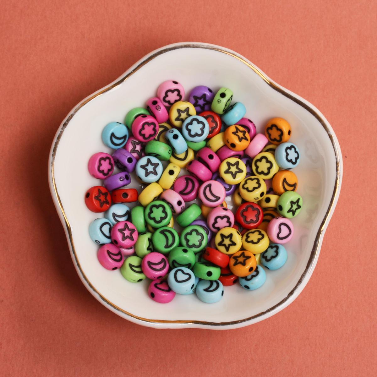 

100 шт. 6,5 мм для самостоятельного изготовления ювелирных изделий, свободные бусины, акриловое ожерелье со звездой и луной, браслет, модный кулон Colorful/Black