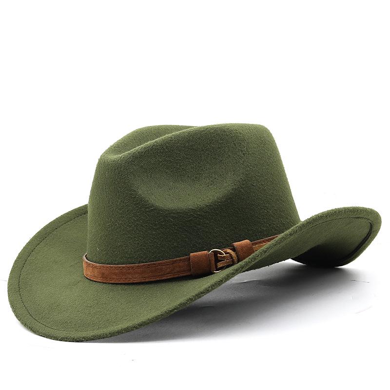 

Классическая шляпа федора ковбоя в западном стиле из шерстяного фетра - Унисекс осенне-зимняя джазовая шляпа XL (60 cm) Adjustable армия зеленый
