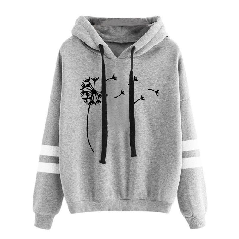 Women's Dandelion Print Hoodie with Pocket Long Sleeved Loose Pullover Hooded Top for Student