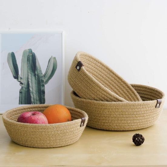 1 Set Breathable Woven Storage Basket with Handle Flax Eco-friendly Woven Storage Box for Bedroom