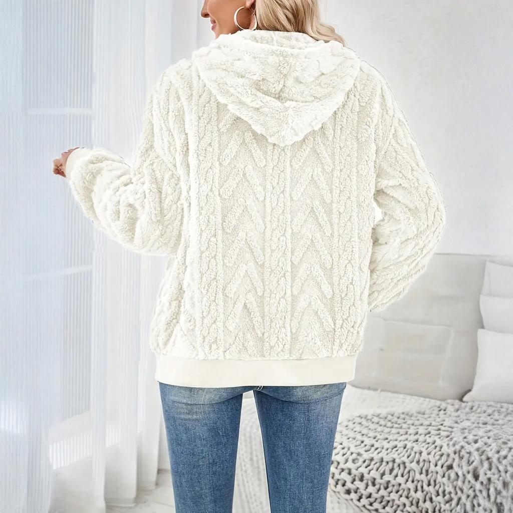 Damenmode Langarm Einfarbig Kapuzenpullover Jacke