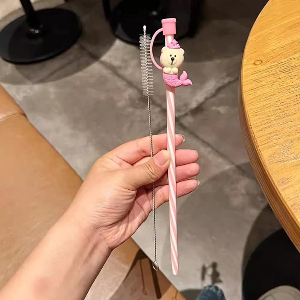 1PC Cute Bear Silicone Straw Cover Caps 7-8mm Straw Topper Reusable Splash Dust-proof Straws Cover For Tumbler Cup Accessories