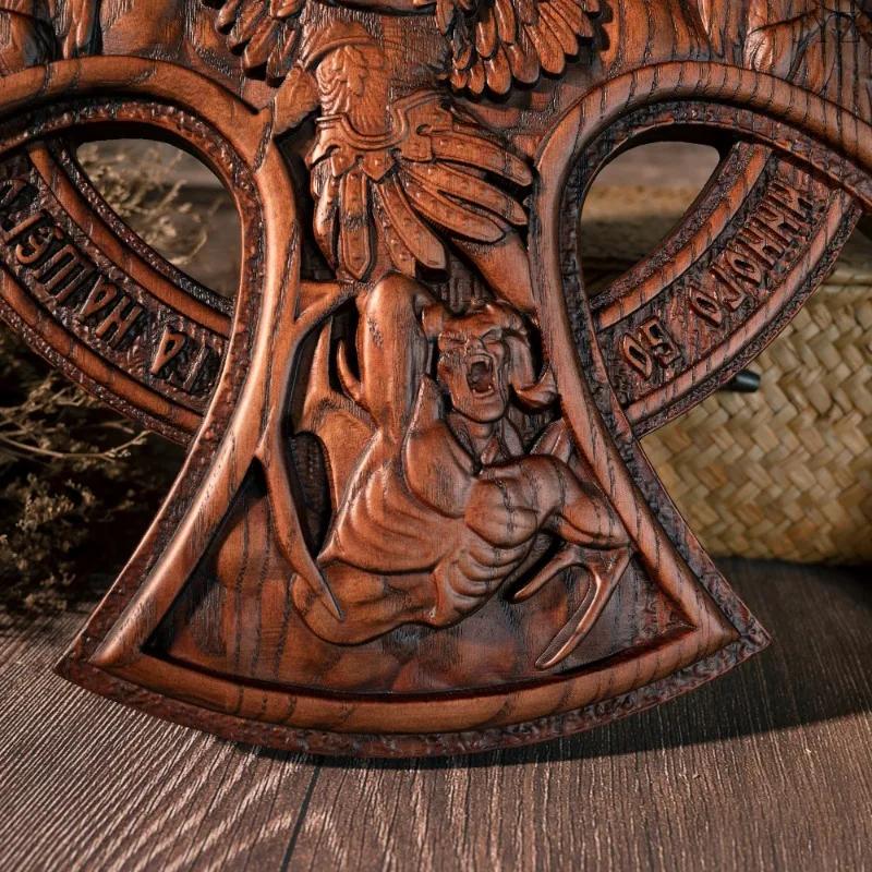 Vintage St. Michael's Church Orthodox Archangel Cross Home Wall Decor, Wood Carving, Table Decoration