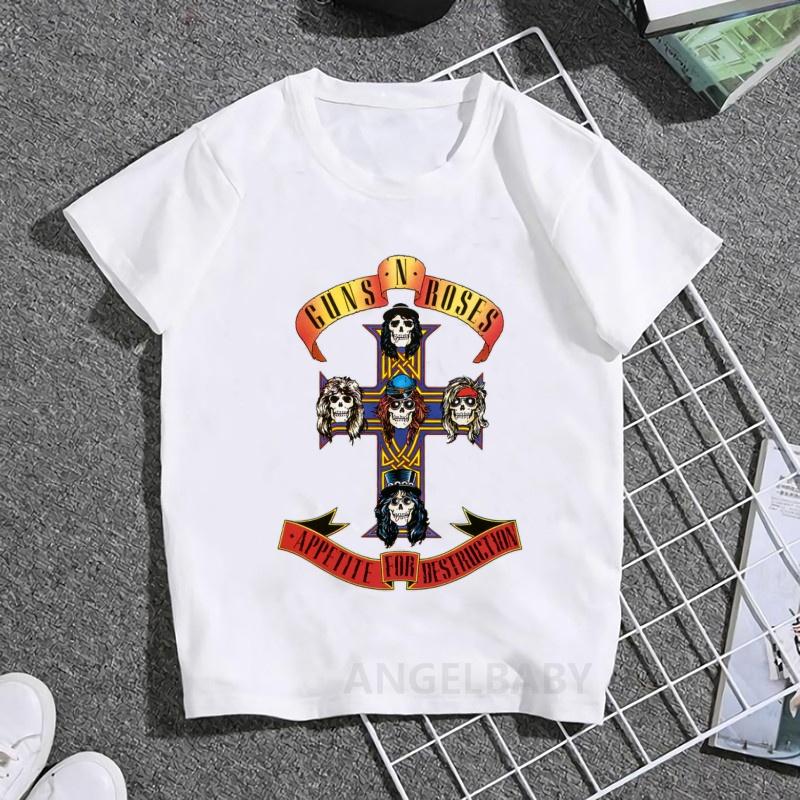 Hot Sale Gun N Roses Rock Band Print Fashion Kids T shirt Girls Summer Tops Baby Boys Clothes Children Short Sleeve T-shirts