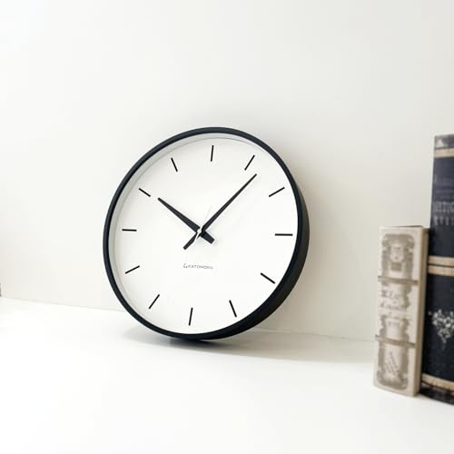 KATOMOKU Plywood Clock, Black, km-49BKRC, Wall Clock with Continuous Second Hand, 30.4cm Diameter (radio-controlled Clock)