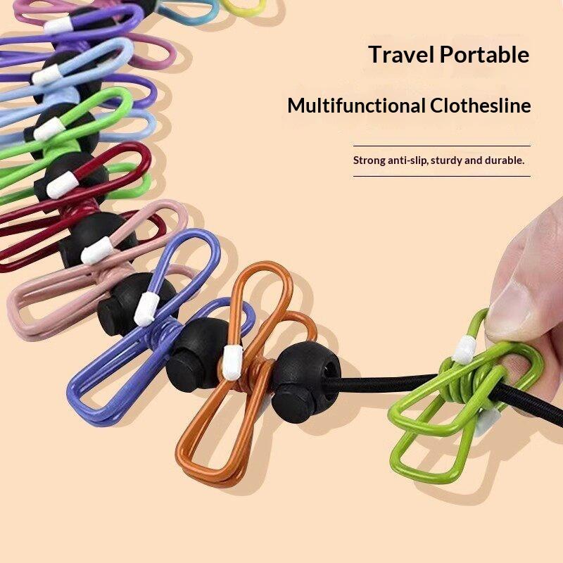 Non-Slip Portable Travel Clothesline 1.8m 12 Windproof Clips Durable Drying Rope for Hotel Camping Student Dorm