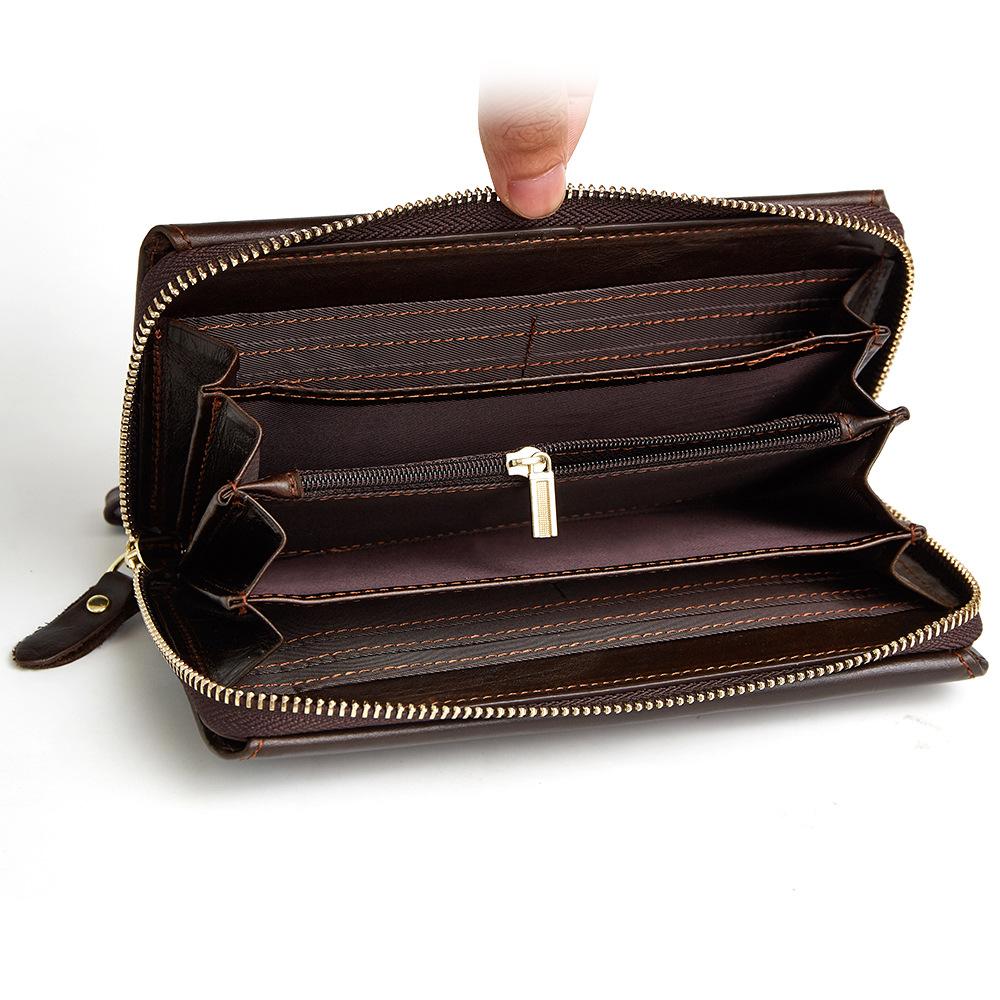 Men'S Leather Clutch Bag Premium Retro Multifunctional Wrist Wallet Large Capacity Long Zipper Wallet