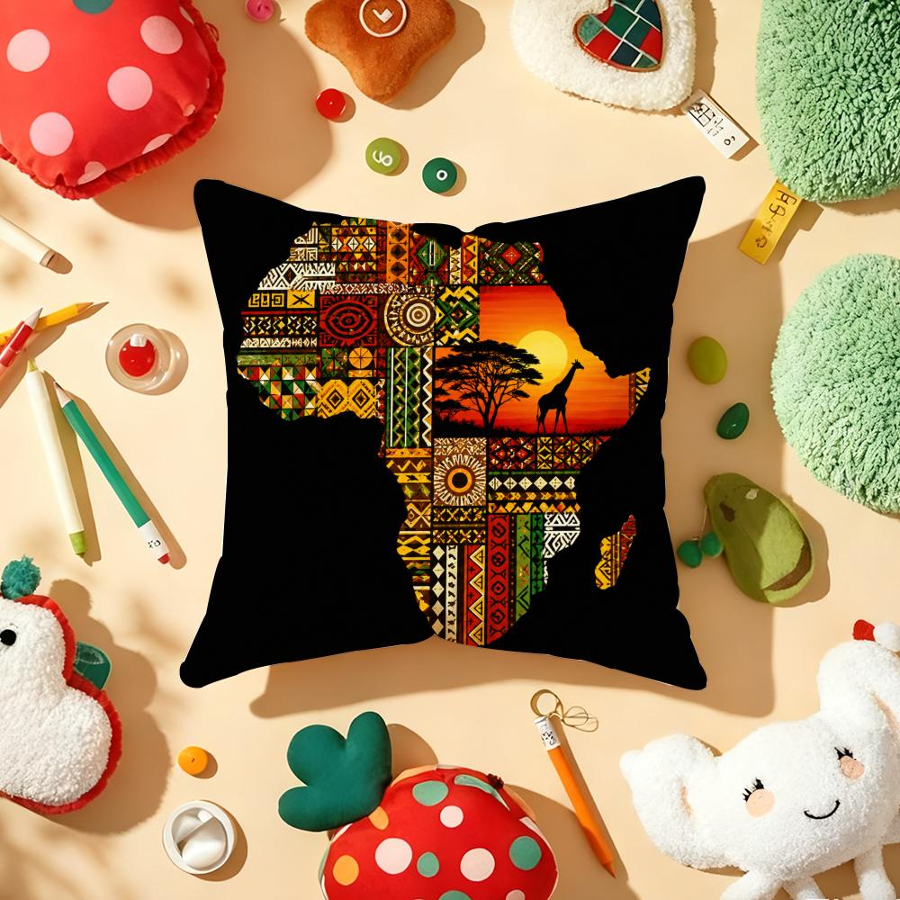 Map Of Africa Geometrics Cushion Cover Soft Short Plush DoubleSided Printing Home Decor Machine Washable Pillow Case Gift