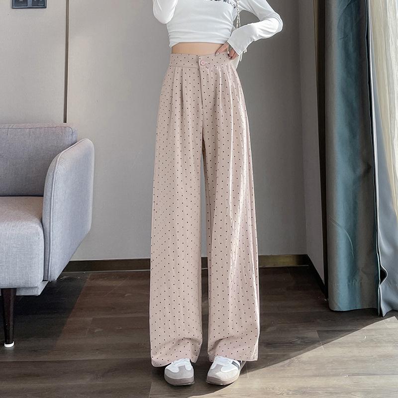 Vår og Sommer Ny Prikkete Dress Vide Ben Bukser Dame Løse Franske Lave Hverdagslige Bukser