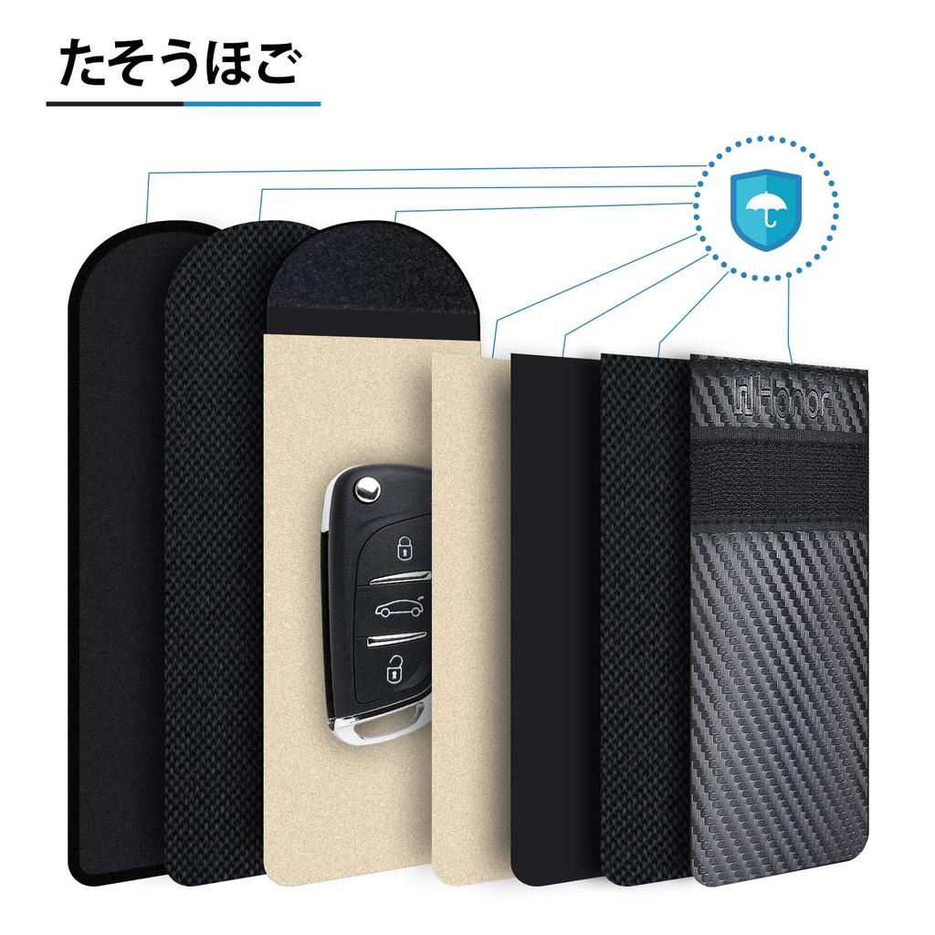 WHonor Relay Attack Prevention Key Case, Radio Blocking Pouch, Car Anti-Theft, RFID Blocking Durable, 3D Carbon Material, Black, M, Anti-theft