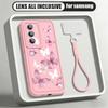 Butterfly Print Lanyard Case For Samsung A57 A37 A27 A17 S26 Ultra S25 S24 S23 S22 S21 FE A54 A55 A16 A26 A36 A56 5G Shockproof Bumper Cover