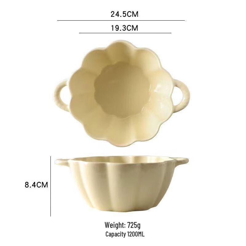 Linpan Cute Ceramic Petal Double-Ear Bowl Set