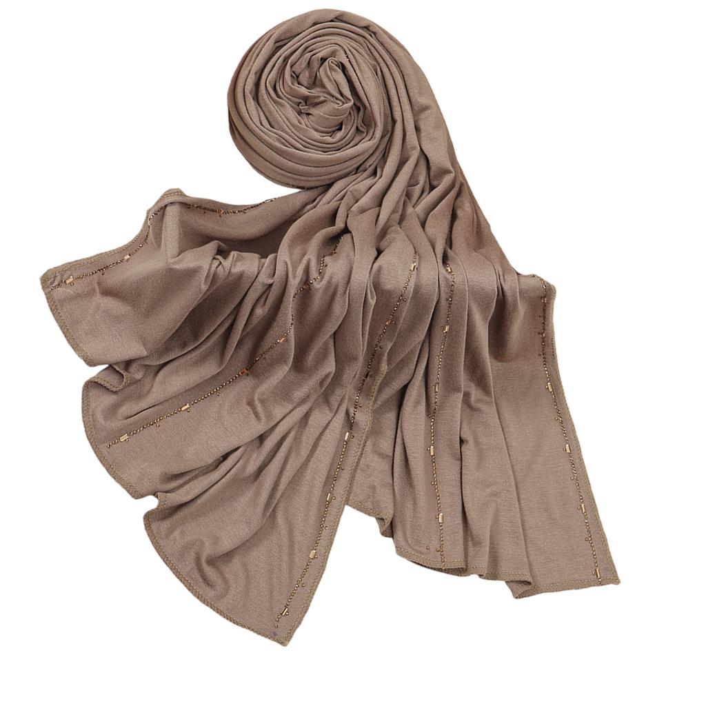 Shimmering Rhinestones Trimmed Womens Head Scarf Premium Silk Cotton Fabric Multifunctional Neck Wrap Fashion Accessory