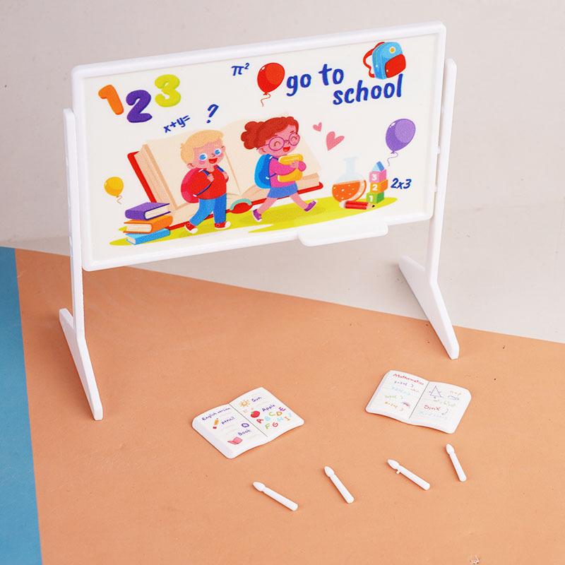 1 Set Classroom Decor Toy 1:12 Dollhouse Miniature Desks Chairs Blackboards Books Schoolbags Model Doll House Accessories