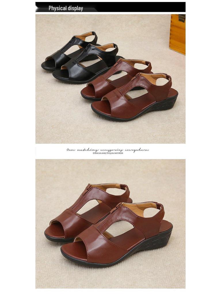 Damen 2021 Europäischer & Amerikanischer Römerstil Keilsandalen mit Fischmaul-Reißverschluss, Atmungsaktives Design