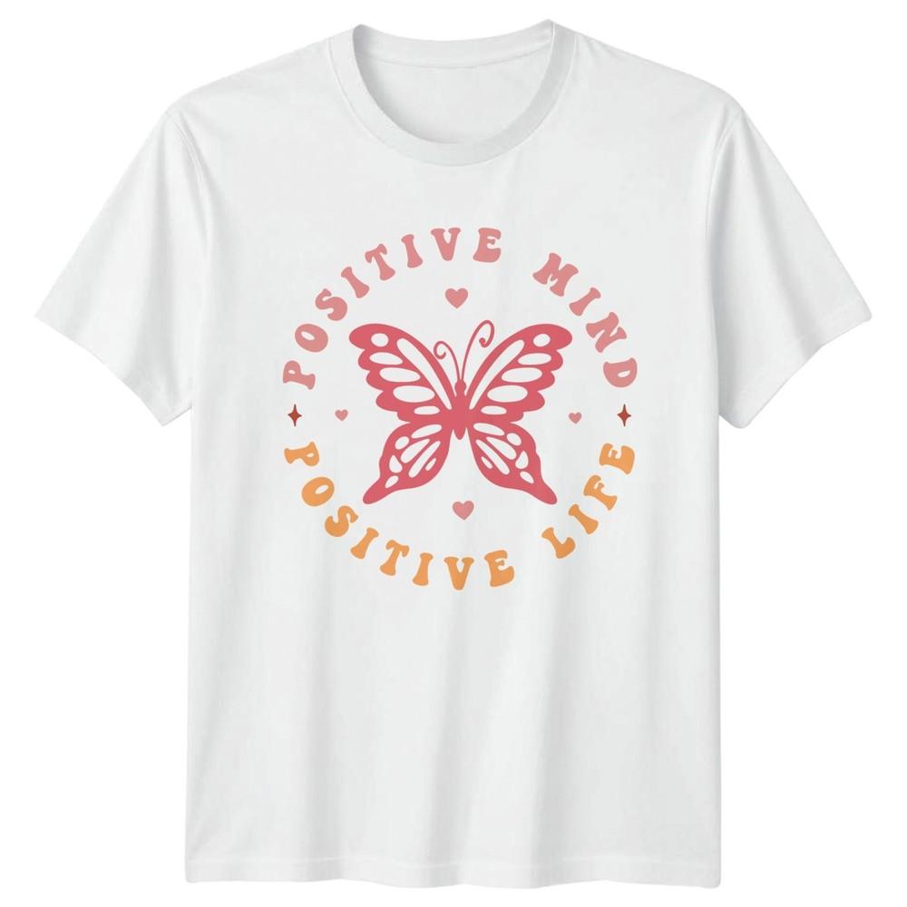 Positive Mind Positive Life Unisexs TShirt Butterfly Art Inspirational Lifestyle S