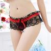 Damskie koronkowe stringi z otwartym kroczem i masażem perłowym - seksowne przezroczyste majtki T z niskim stanem