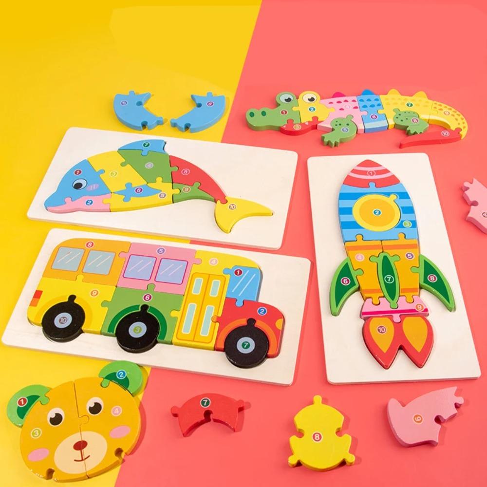 Big Size Cartoon Animal 3D Wooden Puzzle Jigsaw For Children Montessori Assemble Early Education Puzzle Game Toy Baby Gift