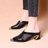 Spring and Summer New Anti-collision Metal Pointed Middle Heel Half Slippers Women Wear Thick Heels Horseshoes and Commuter Bag Head Sandals