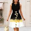 Women Plus Size Round Neck Sleeveless Colorful Floral Printed A Line Dress