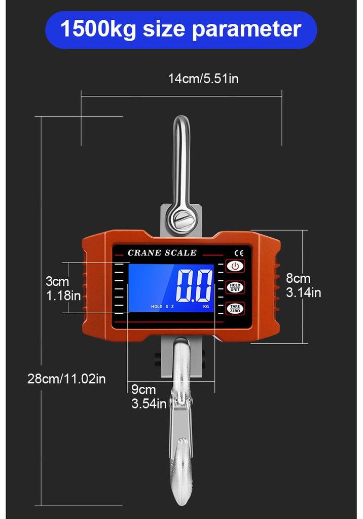 Balanza de grúa electrónica de gran venta: Opciones de Gancho y Portátiles de 1000 kg, 1T, 1,5T, 2T