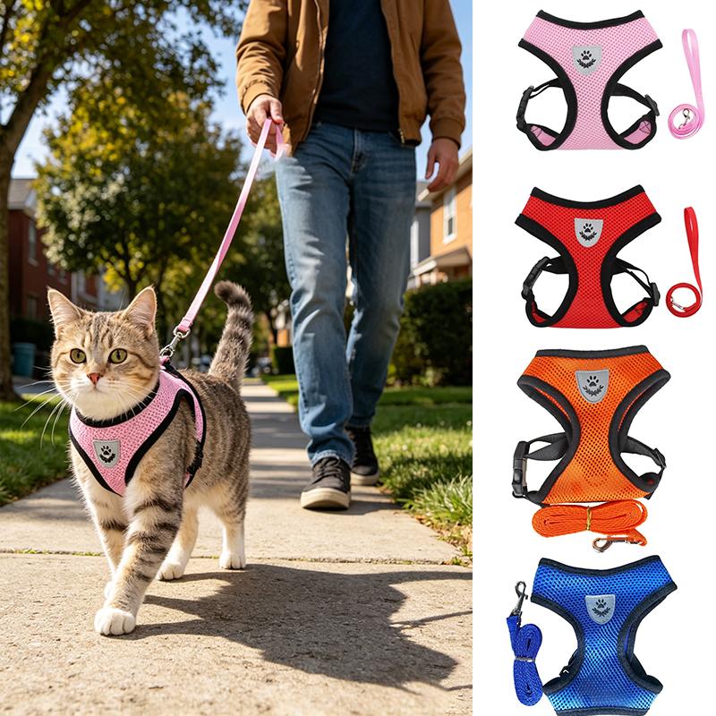 Katzenleine und Geschirr Katzenzelt Kätzchen Geschirr Riemen für Katzen Halsband Ausbruchsicheres Haustier Weste Geschirr Hundehalsband MBD01