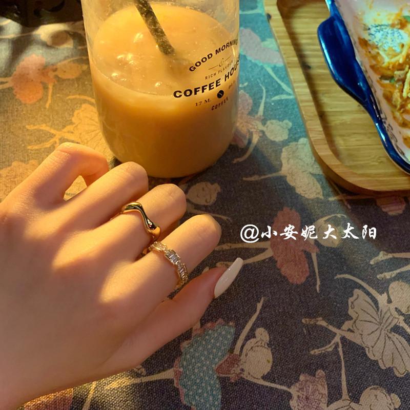 Wave Gold Trendy Design Ring Set For Women Adjustable Open Ring With Highend Cz Stone Inlay Fashionable Jewelry