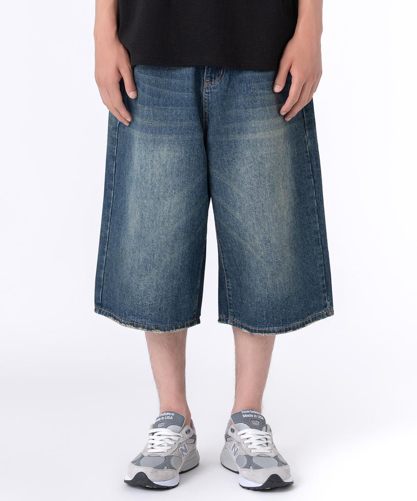 UNDEROFF Wide-Fit Washed Cropped Denim Pants Light Blue